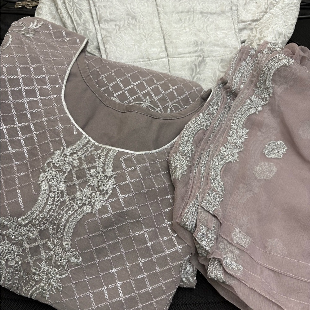 Elegant Silver Floral Embroidered Fabric